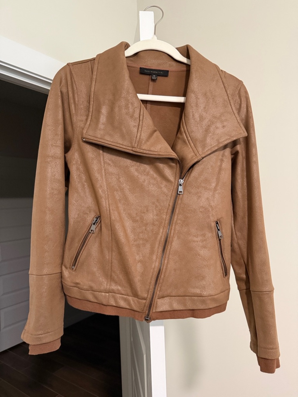 Dance & Marvel Tan Faux Leather Moto Jacket
